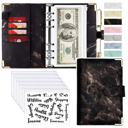 A6 PU Leather Budget Planner – Marble Notebook & Money Saving Organizer for Office, School & Personal Finance
