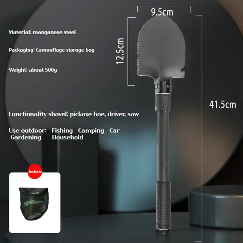 1PC Outdoor Foldable Camping Shovel – Multifunctional Hiking Entrenching Tool, Portable Garden & Survival Shovel